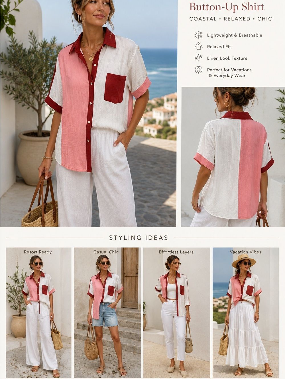NWT Dokotoo Color Block Button-Up | Coastal Resort Blouse